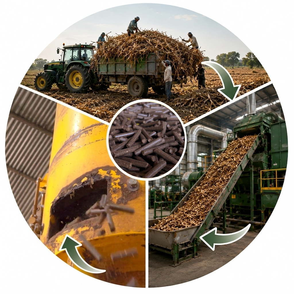 Collect, Convert, and Supply in the Edh Farms biomass processing workflow in Nashik